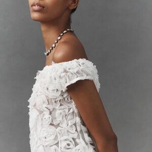 Anthropologie White Off-Shoulder Floral Top